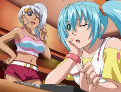 aged_up bakugan blue_eyes blue_hair green_eyes julie_hayward julie_makimoto makino_tomoyasu ponytail runo_misaki_(bakugan) silver_hair twintails