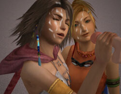 1boy 2girls 3d cum cum_on_face female final_fantasy final_fantasy_x final_fantasy_x-2 garry's_mod genitals human human_female human_male human_only male multiple_girls penis rikku sex straight unseen_male_face wolf_66 yuna