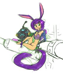 1girls animal_ears aurin bottomless breasts cleavage female ishoka panties pubic_hair purple_hair solo tail wildstar