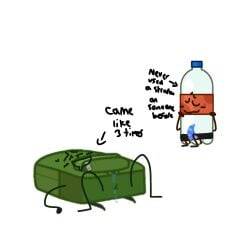 2boys backpack_(hfjone) blue_background blue_cum blush bryce_hansen_(hfjone) cum cuntboy hfj_one hfjone intersex laying_down liam_plecak_(hfjone) object_shows pussy pussy_juice_drip smiling soda_bottle_(hfjone) strap-on