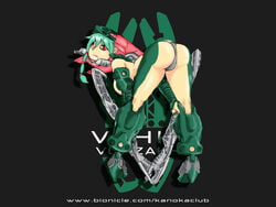 4:3 armor ass back_view beige_skin bent_over bionicle boots color female female_only footwear hair holding human humanized lego looking_back open_eyes red_eyes round_ears rule_63 solo teal_hair vahki vorzakh