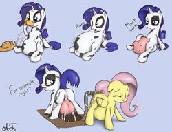 anal anal_insertion applejack_(mlp) augustbebel blush breast_milking enema equine female feral fluttershy_(mlp) friendship_is_magic inflation lactation mammal milk_enema my_little_pony pipelining rarity_(mlp) vaginal_insertion vore