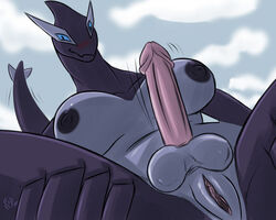 anthro below_view blush breasts color day intersex intersex_only legendary_pokémon lugia nintendo nipples nude outdoors penis pokemon pokemon_(species) pokemon_gsc pokemon_xd shadow_lugia shadow_pokémon solo tagme testicles vulva