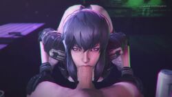 1boy 1girls 3d animated athletic_female bayernsfm blowjob deepthroat erection fellatio female ghost_in_the_shell human jacket kusanagi_motoko looking_at_viewer male no_sound oral penis pov saliva saliva_string sleeves_rolled_up snot snot_bubble source_filmmaker video