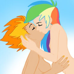 2girls french_kiss french_kissing friendship_is_magic human humanized kissing megasweet my_little_pony rainbow_dash_(mlp) rainbow_hair smooth_skin spitfire spitfire_(mlp) yuri