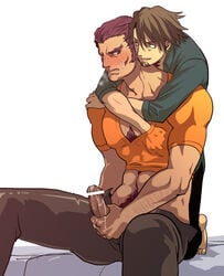 2boys antonio_lopez bar_censor hand_under_shirt kotetsu_t._kaburagi male male_only masturbation rock_bison tiger_and_bunny wild_tiger