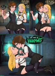 2girls arms_behind_back ass ass_focus black_boots black_stockings blonde_hair blue_eyes bondage boots bound bound_wrists braid brown_hair clothed collar comic dialogue dungeon english english_text eyeshadow female female_only femdom femsub footwear full_body goth harry_potter harry_potter:_hogwarts_mystery hogwarts hogwarts_school_uniform hogwarts_student hufflepuff indoors kneeling leash leashed_collar lezdom lipstick long_hair makeup merula_snyde miniskirt mudblood multiple_girls name_calling neckwear on_floor panties penny_haywood ponytails purple_eyes red_underwear robes rope rope_bondage safe_word safeword school_uniform schoolgirl schoolgirl_uniform schoolgirls shadman shoes short_hair short_skirt sitting skirt slytherin slytherin_dungeon slytherin_tie small_breasts speech_bubble standing student text thighhighs torn_clothes torn_legwear torn_thighhighs two_tone_hair unable_to_say_safeword underwear uniform upskirt violet_eyes witch_(harry_potter) wizard_robe wizarding_world young yuri