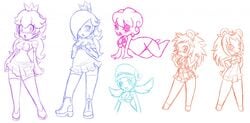 animal_crossing crossover female hearlesssoul human kirby lady_like lyra_(pokemon) mario_(series) monochrome nintendo pokemon princess_peach princess_rosalina sable_able