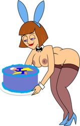 1girls 2d ass big_breasts bigtyme breasts bunny_ears bunnygirl cake danny_phantom female female_only food human madeline_fenton milf nickelodeon nipples purple_eyes red_lipstick solo