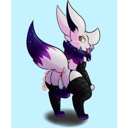 anthro anus ass balls blep eevee eeveelution fur generation_1_pokemon genitals hi_res male nintendo pokemon pokemon_(species) presenting purple_balls solo tail tongue tongue_out vulpeku whiskers white_body white_fur