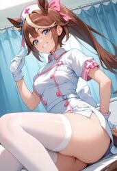 ai_generated nurse_uniform thighs tokai_teio_(umamusume) umamusume white_thigh_socks