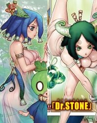 ass ass_focus best_girl black_hair dr.stone green_eyes hair_ornament impossible_clothes kirisame_(dr.stone) murata_yuusuke narrow_waist official_art see-through see-through_dress