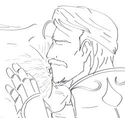 ass balls bara big_penis blush facial_hair fire_emblem male male_only monochrome moustache muscles muscular nintendo penis renning_(fire_emblem) tongue_in_anus tugfx8