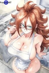 1girls ai_generated android_21 apron apron_only big_breasts brown_hair busty color dragon_ball earrings female female_focus female_only from_below front_view glasses huge_breasts large_breasts long_hair priestofart solo solo_female solo_focus tagme tagme_(artist) tagme_(character) thick_thighs thin_waist watermark wide_hips