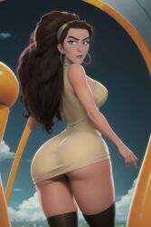 ai_generated ass ass_focus big_butt breasts brown_hair bubble_butt city_background cityscape dat_ass doctor_octopus large_breasts looking_back looking_back_at_viewer mature_female olivia_octavius panties sci-fi scientist sleeveless_dress smiling_at_viewer smirk spider-man:_across_the_spider-verse spider-man:_into_the_spider-verse thighhighs