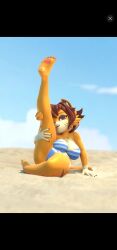 big_cat bikini_bottom bikini_top blue_bikini breach cat_pose catgirl in_heat_(game) legs_spread legs_up licking_leg monsterbox sammy_(in_heat) screenshot tiger_girl tiger_print tiger_tail