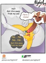 facesitting fart fart_in_face fart_in_mouth fart_sniffing forced forced_oral furry living_condom living_underwear lopunny nightartf pokemon renamon toriel