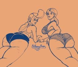 2girls ass ass_focus bikini bikini_bottom bikini_top bilberrybear cellulite gilf glasses holly_kujo jojo's_bizarre_adventure looking_at_viewer milf mother_and_daughter old_suzi old_woman smiling stardust_crusaders suzi_q swimsuit