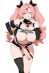 1futa ai_assisted ai_generated breasts erection futa_only futanari karchew light-skinned_futanari light_skin nicole_demara pink_hair precum smug solo zenless_zone_zero