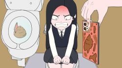 black_eyes black_hair kieaker phone scat sera_(kieaker) sitting_on_toilet toilet