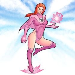 atom_eve costume green_eyes invincible invincible_(comics) invincible_(tv_series) long_hair pink_panties power_up red_hair samantha_eve_wilkins sky_background superhero superheroine wakkhc