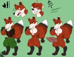 anthro big_biceps big_bulge big_pecs big_penis big_tail bulge canid canine clothing fox genitals hi_res kogo male mammal muscular pecs penis solo tail tight_clothing warren_feild(kogo)