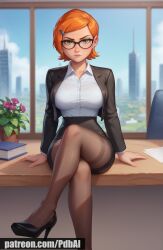 aged_up ai_generated ben_10 big_breasts gwen_tennyson large_breasts office_lady pantyhose pdbai tagme