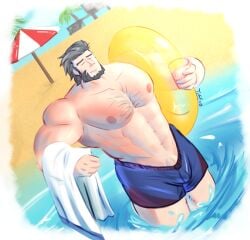 balls bara beard big_penis bulge facial_hair fire_emblem flaccid garcia_(fire_emblem) male male_only muscles muscular nintendo penis solo solo_male tugfx8