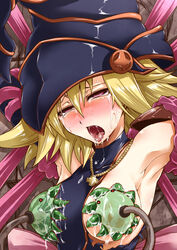 ahe_gao armpits arms_up blonde_hair breast_slip breasts bust cross female gagaga_girl hat jewelry lactation milking_machine necklace nipples nude one_breast_out pink_eyes segami_daisuke solo sweatdrop tear torn_clothes wizard_hat yu-gi-oh! yu-gi-oh!_zexal yuu-gi-ou_zexal