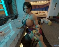 1girls ada_wong big_breasts black_hair capcom cd_projekt_red cyberpunk_2077 hype3d judy_alvarez muscular resident_evil thick_hips thick_thighs