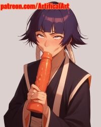 1girls ai_generated artifical_art black_hair bleach bleach:_the_thousand-year_blood_war blush dildo_in_mouth incest rolling_eyes sex_toy slender_body small_breasts soifon solo sucking sucking_dildo