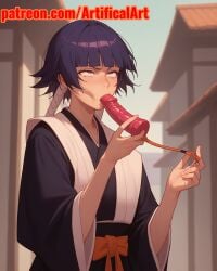 1girls ai_generated artifical_art black_hair bleach bleach:_the_thousand-year_blood_war blush dildo_in_mouth incest rolling_eyes sex_toy slender_body small_breasts soifon solo sucking sucking_dildo