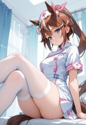 ai_generated crossed_legs nurse_uniform thighs tokai_teio_(umamusume) umamusume white_thigh_socks