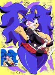 1girls big_ass big_breasts blue_hair breasts corbyschmorby danganronpa danganronpa:_trigger_happy_havoc ear fusion green_eyes junko_enoshima junko_enoshima_(cosplay) rule_63 sharp_teeth skirt sonic_(series) sonic_the_hedgehog sonic_the_hedgehog_(series) sonique_the_hedgehog thick_thighs thighs twintails