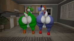 3d_(artwork) anthro anus ass ass_up balls big_butt boshi bottomless building butt_focus clothed clothing digital_media_(artwork) dinosaur duo eyewear footwear footwear_only genitals hi_res house huge_butt kanebrentkoopa kitchen looking_at_viewer looking_back male male/male mario_bros mostly_nude nintendo prehistoric_species rear_view reptile scalie shoes shoes_only source_filmmaker_(artwork) sunglasses super_mario_rpg_legend_of_the_seven_stars tecbuttlovefa yoshi yoshi_(character)