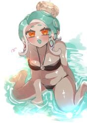 1girls bikini black_bikini black_bikini_bottom black_bikini_top black_swimsuit blush breasts cleavage crown female looking_at_viewer navel nintendo octoling octoling_girl open_mouth orange_eyes short_hair smchan_hll solo solo_female solo_focus splatoon splatoon_3 swimsuit tentacle_hair water