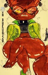 big_hips brown_body dyablou furry furry_only traditional_art traditional_media_(artwork)