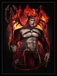 1boy 1male abs biceps big_biceps big_bulge big_forearms big_muscles big_pecs bondage bulge clothing devil devil_costume disney evil_kronk fire horns huge_bulge kawena kronk latino leather male male_only melanin muscle muscles muscular muscular_male pecs solo tail the_emperor's_new_groove tight_clothes tight_clothing tight_pants tight_topwear