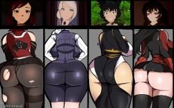 4girls ass ass_chart ass_comparison ass_focus ass_size_difference big_ass big_breasts black_hair breasts bubble_butt clothing dat_ass fat_ass female female_only hands_on_hips huge_ass hyperrxgue kali_belladonna large_ass milf panties pantylines raven_branwen rwby summer_rose thick_ass thick_thighs white_hair wide_hips willow_schnee