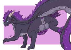 4_toes absurd_res anus ass ass_up avox avox_(artist) balls big_balls big_butt black_body blush butt_focus claws digital_media_(artwork) dragon embarrassed erection exposed eyewear feet feral folded_wings fur furred_dragon furred_scalie genitals glasses grey_body hair hi_res hindpaw horn knot knotted_penis looking_at_viewer looking_back male mane mane_hair mythological_creature mythological_scalie mythology nude pawpads paws penis pherodrake presenting presenting_anus presenting_balls presenting_hindquarters presenting_penis purple_body purple_fur purple_hair raised_arm raised_leg raised_tail rear_view scalie shy simple_background solo tail thick_thighs toe_claws toes wearing_glasses wings