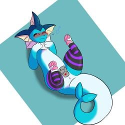 anus blue_body blush clothing eeveelution feral footwear generation_1_pokemon hi_res male male_only nintendo pawpads paws pokemon pokemon_(species) purple_clothing purple_footwear purple_socks shy socks solo tail vaporeon vulpeku