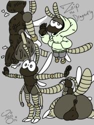 4_arms 5_fingers antennae_(anatomy) anus arthropod arthropod_abdomen ass backsack balls black_body black_eyes bodily_fluids bottomwear breath claws clothing dragonfly fan_character finger_claws fingers genitals grey_background hand_behind_head hi_res hoodie humanoid insect_wings insects kneeling looking_back male multi_arm multi_limb musk narrowed_eyes nipples nude penis rear_view shorts side_view signature simple_background sitting solo sweat tail text toe_claws toni_oni topwear wings