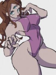 3_eyes bikini brown_hair charlotte_pudding clothing female female_only forehead_eye green_eyes kanikanipan3740 looking_at_viewer multi_eye narrow_waist one-piece_swimsuit one_piece swimsuit thick_hips thick_thighs tongue_out white_background