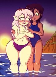 2girls amity_blight beach big_butt bikini bikini_bottom bikini_top_removed blush_lines blushing_female bottom_heavy brown_eyes brown_hair canon_couple comforting_another covering_breasts deviantart_link embarrassed_female hands_on_shoulders lost_bikini_top luz_noceda medium_breasts one-piece_swimsuit pink_hair pointy_ears red_cheeks slender_body slender_legs tears_in_eyes the_owl_house the_owl_house_(finale) thick_thighs tonyneely two-piece_swimsuit wet_hair yellow_iris