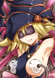 female armpits arms_up blindfold blonde_hair breast_slip breasts bust cross gagaga_girl hat jewelry lactation milking_machine necklace nipples nude one_breast_out segami_daisuke solo sweatdrop tear torn_clothes wizard_hat yu-gi-oh! yu-gi-oh!_zexal yuu-gi-ou_zexal