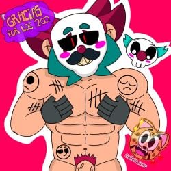 ass balls bara big_muscles brawl_stars breasts celebrity clown daddy dilf exhibitionism galleta_uwu gay hair moustache muscle muscular old penis provocative pubic_hair sam_(brawl_stars) sex skin solo_male spanish_text text