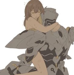 armor armored armored_female blush dominant_female firefly_(honkai:_star_rail) futanari grey_hair honkai:_star_rail honkai_(series) hoyoverse hug hugging implied_futanari implied_penetration implied_sex korshokor larger_female long_hair naked naked_female robot robot_girl sam_(honkai:_star_rail) sex shorter_female smaller_female stelle_(honkai:_star_rail) submissive_female sweat sweatdrop taller_female trembling