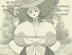 areolae areolae_peeking benerusian big_breasts big_hat boobjob bottomless bottomless_male breast_grab clothed clothed_sex covered_paizuri cum cum_on_breasts dialogue dress earrings engulfing_paizuri fancy_clothing fancy_hat handsfree_paizuri hat huge_breasts hyper_breasts monochrome movement_lines noxshade onomatopoeia paizuri penis_lost_in_breasts pov pov_eye_contact spurt straight text titjob