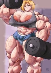 abs alternate_breast_size android_18 dragon_ball hyper_breasts hyper_muscles muscular_female roneesan weightlifting