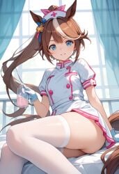 ai_generated nurse_uniform thighs tokai_teio_(umamusume) umamusume white_thigh_socks